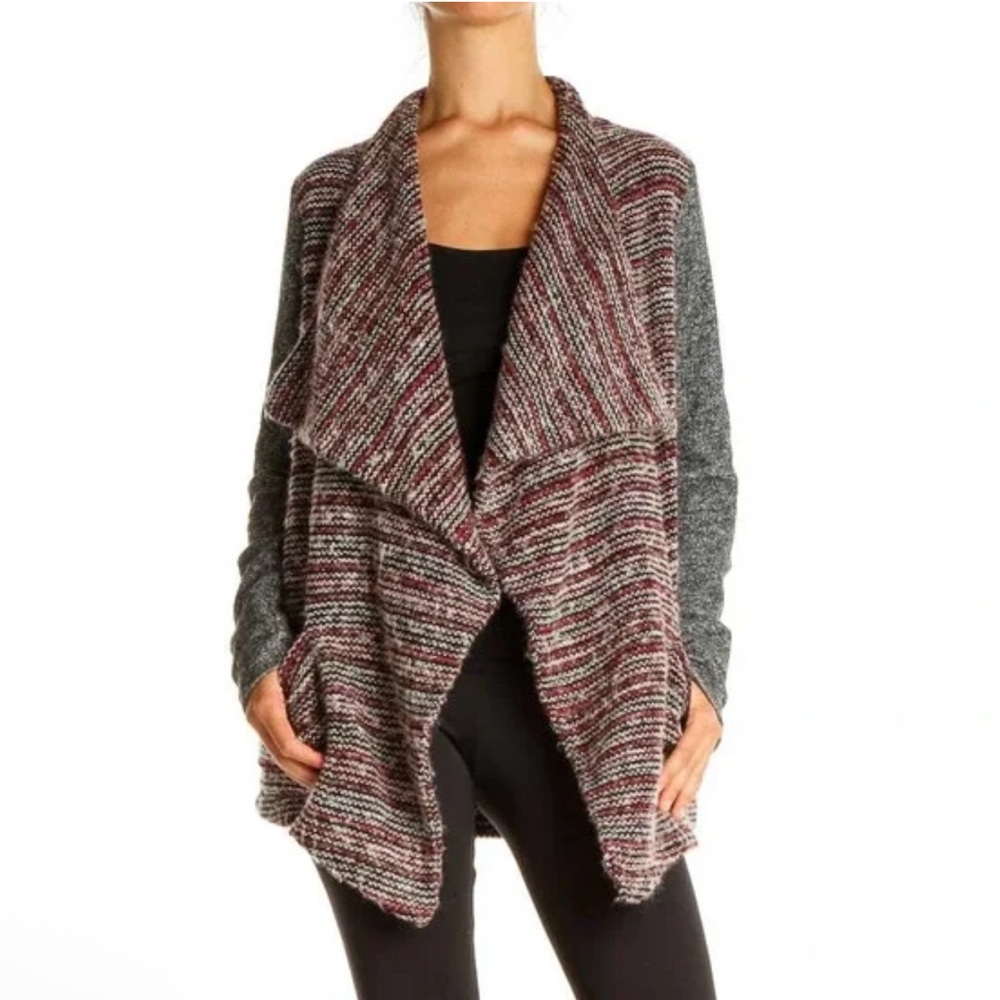 Lucky Brand Womens Mixed Media Marled Cardigan Sweater Gray and Red  XL‎